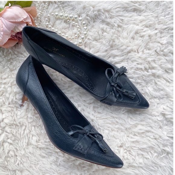 Brooks Brothers Navy Blue Leather Shoes Heels Sz 9 - Picture 4 of 11